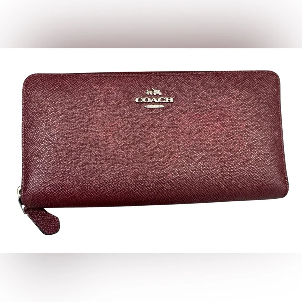 Coach Burgundy Leather Accordion Zip Wallet *READ*